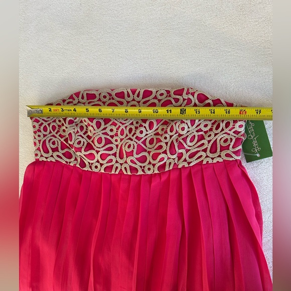 Lilly Pulitzer Jillie Pink Chiffon strapless Dress. Gold detail. Sz 8. NWT $328 - Picture 8 of 12